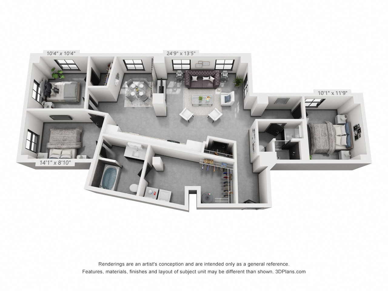 Floor plan for 2 beds, 2 baths, 1321 sqft